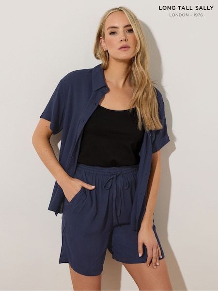 Long Tall Sally Blue Crinkle 100% Cotton Shorts (F88145) | £20