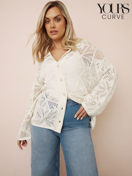 Yours Curve White Collar Crochet Cardigan (F88157) | £37