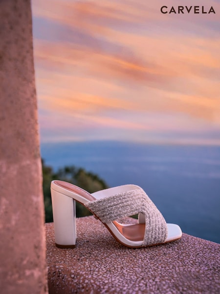 Carvela White Paparazzi Pearl Block Sandals (F88248) | £129