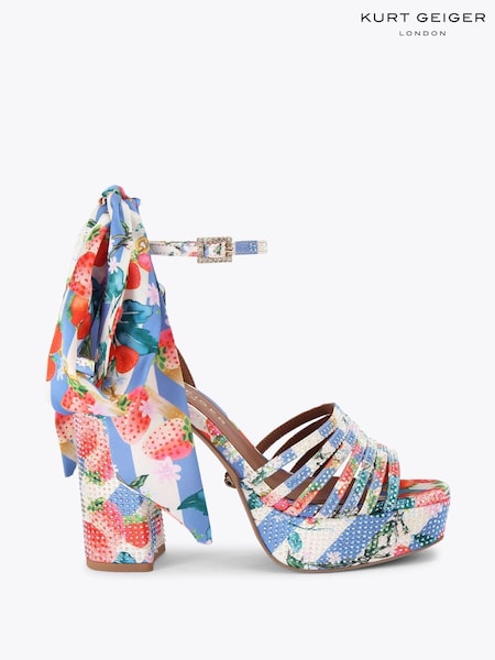 Kurt Geiger London Pierra Ankle Tie Platform Blue Sandals (F88359) | £179