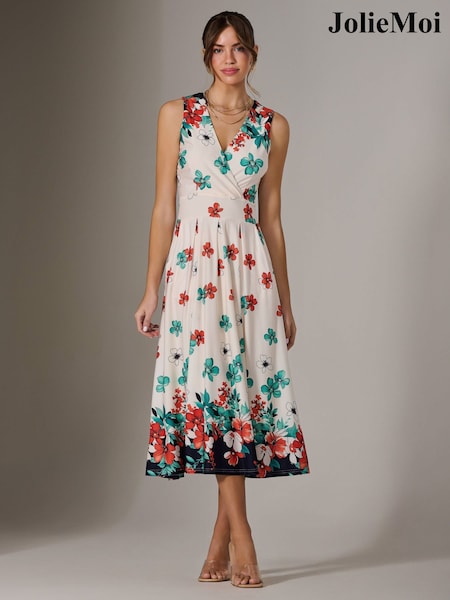 Jolie Moi Cream Jersey Sleeveless Midi Dress (F88391) | £75