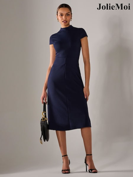 Jolie Moi Blue Ponte Cap Sleeve Midi Dress (F88401) | £70