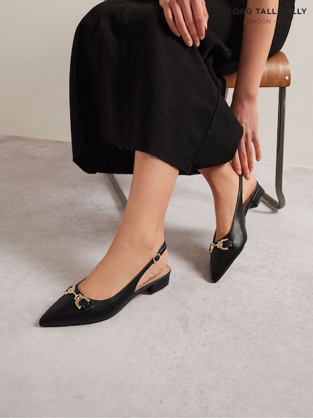 Long Tall Sally Black Metal Trim Sling Back Shoes (F88412) | £47