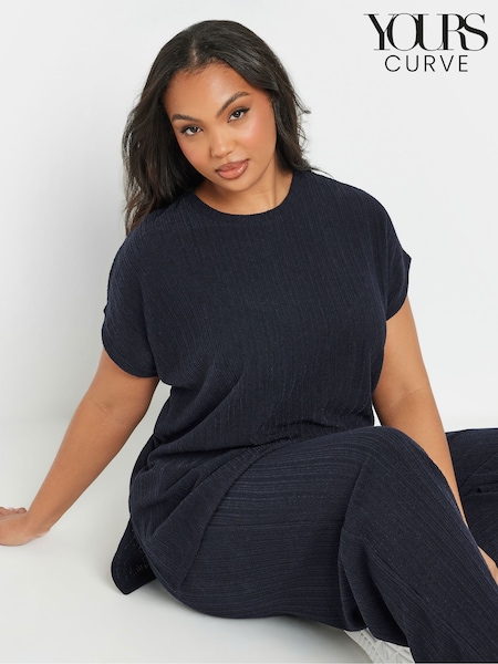 Yours Curve Blue Knitted Co-Ord T-Shirt (F88427) | £24
