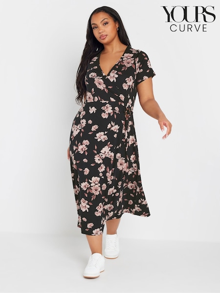 Yours Curve Black Floral Print Midi Dress (F88431) | £37