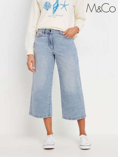 M&Co Blue Lightwash Wide Leg Crop Trousers (F88444) | £36