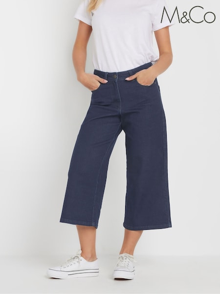 M&Co Blue Petite Indigo Wide Leg Crop Trousers (F88463) | £36