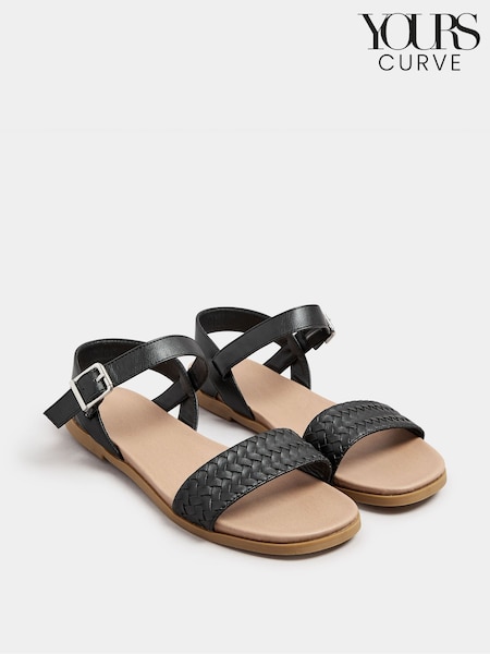 Yours Curve Black Extra Wide Fit Two Part Woven Sandals (F88473) | £29