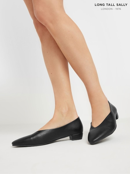 Long Tall Sally Black Low Block Almond Court Shoes (F88479) | £47