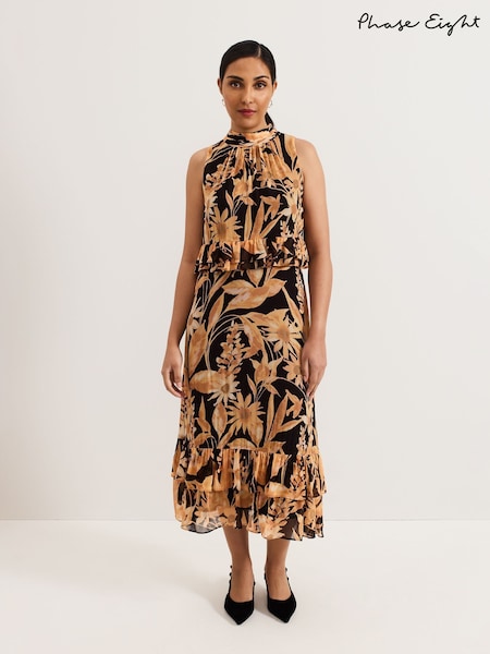 Phase Eight Black/Brown Petite Alma Printed Dress (F88504) | £169