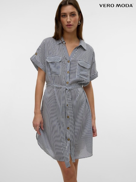 VERO MODA Blue Short Sleeve Shirt Dress (F88517) | £34