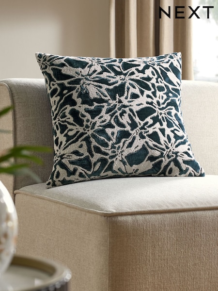 Blue 50 x 50cm Velvet Abstract Floral Cushion (F88573) | £0