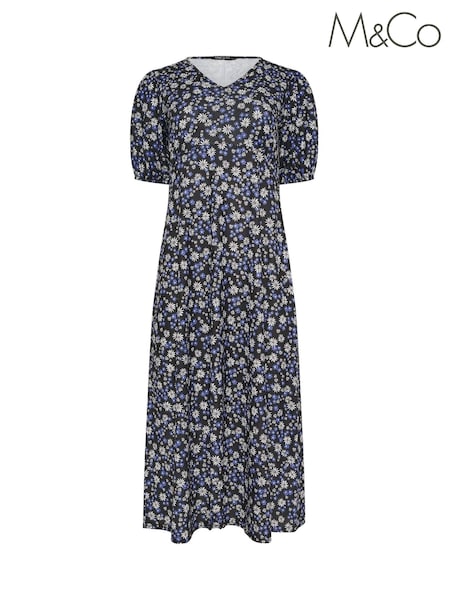 M&Co Natural V-Neck Midi Floral Print Dress (F88597) | £39