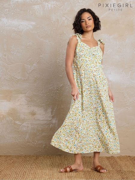 PixieGirl Petite Natural Tie Strap Midi Dress (F88625) | £35