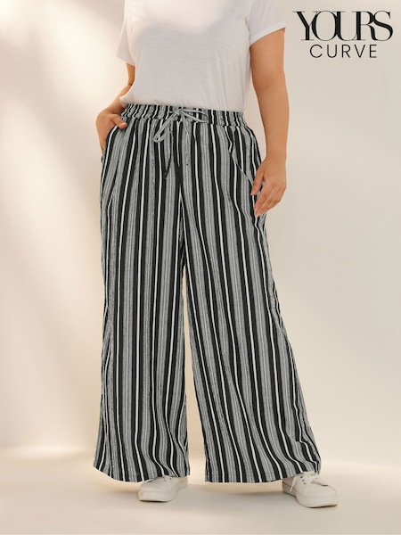 Yours Curve Black Textured Wide Leg Trousers (F88631) | £29