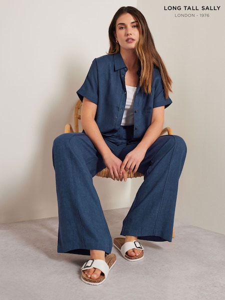 Long Tall Sally Blue Pleat Front Linen Trousers (F88635) | £39