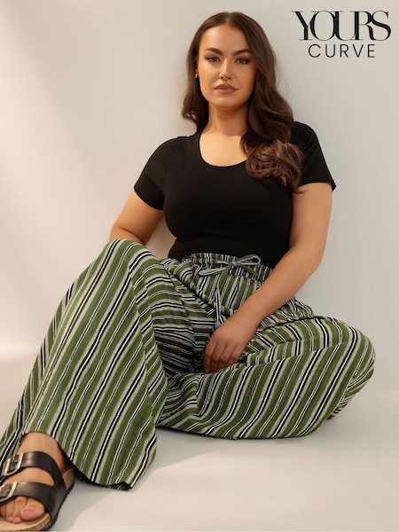 Yours Curve Green Textured Wide Leg Trousers (F88643) | £29