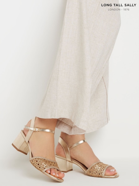 Long Tall Sally Gold Woven Block Heel Sandals (F88645) | £50