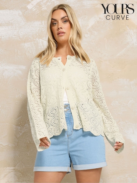 Yours Curve Natural Short Crochet Cardigan (F88649) | £31