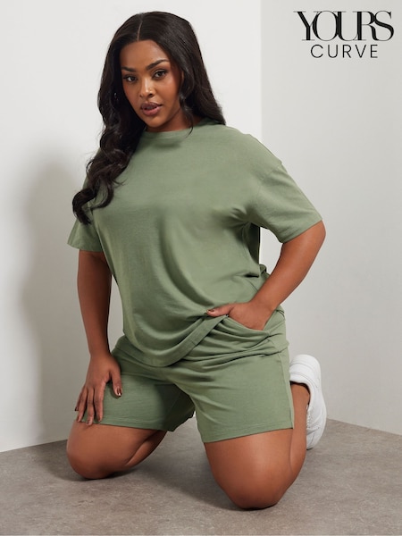 Yours Curve Green Sweat T-Shirt & Shorts Set (F88651) | £36