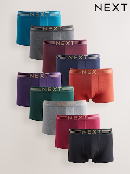 Purple/ Orange/ Pink/ Blue Gold Waistband 10 pack Cotton Rich Blend Hipsters Boxers (F88669) | £48
