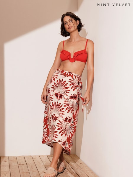 Mint Velvet Red Print Wrap Skirt (F88704) | £89