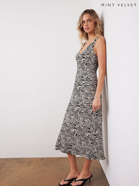 Mint Velvet Black Animal Print Satin Slip Dress (F88718) | £130