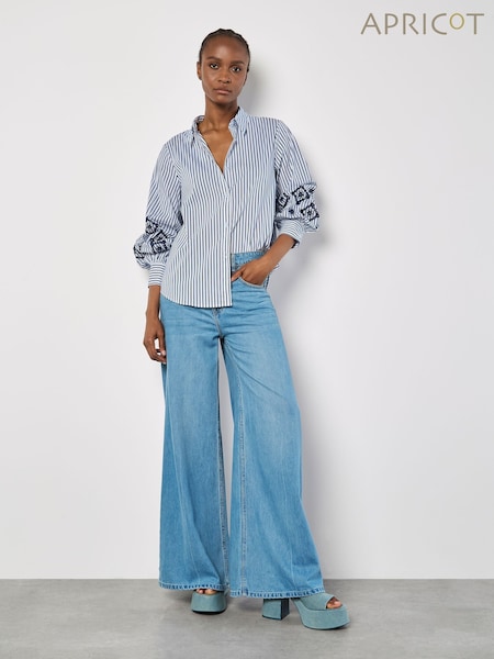 Apricot Blue Embroidered Eyelet Stripe Shirt (F88728) | £40