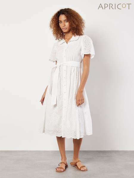 Apricot White Broderie Angel Sleeve Shirt Midi Dress (F88732) | £49