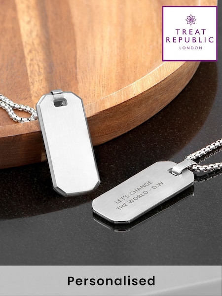 Treat Republic Mens Silver Tone Personalised Metallic Dog Tag Necklace (F88751) | £30