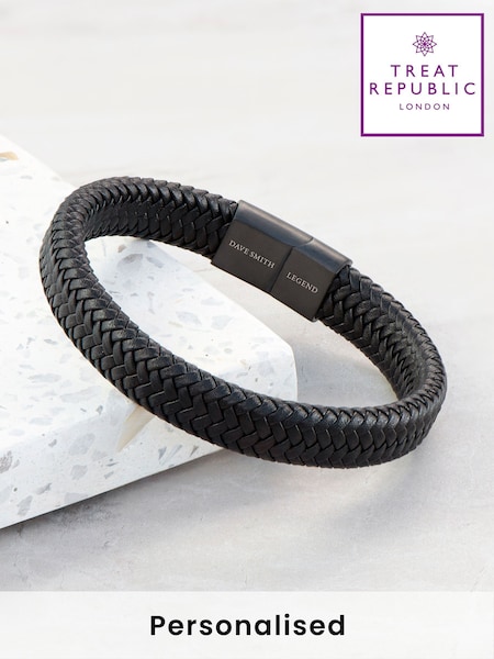 Treat Republic Mens Personalised Braided Leather Bracelet (F88753) | £30