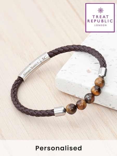 Treat Republic Mens Personalised Woven Tiger's Eye Print Bracelet (F88756) | £30