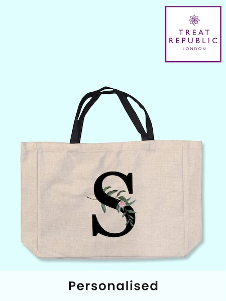 Treat Republic Personalised Floral Print Initial Tote Bag (F88757) | £26