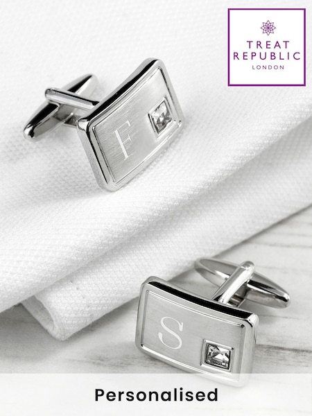 Treat Republic Personalised Brushed Cufflinks with Crystal (F88766) | £23