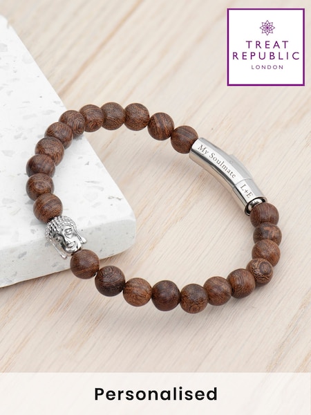 Treat Republic Mens Personalised Wooden Buddha Bracelet (F88778) | £25