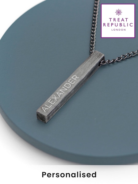 Treat Republic Mens Personalised Brushed Gunmetal Solid Bar Black Necklace (F88790) | £29