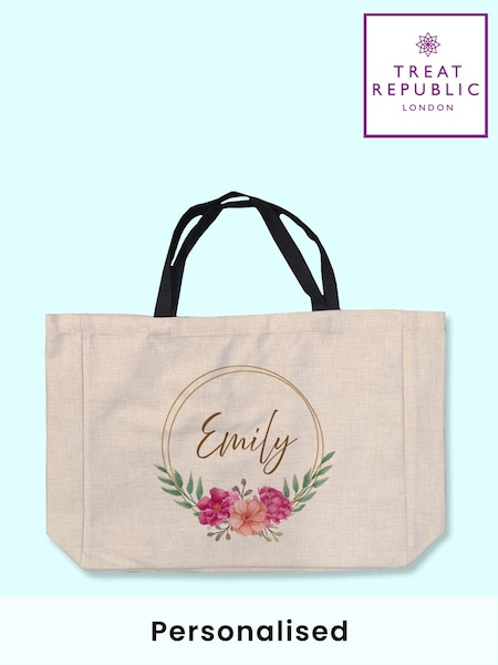 Treat Republic Personalised Floral Print Wreath Tote Bag (F88806) | £26