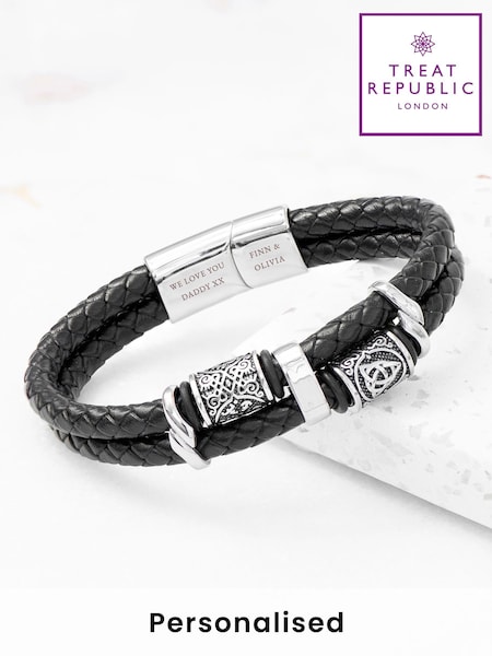 Treat Republic Mens Personalised Celtic Knot Leather Bracelet (F88810) | £36