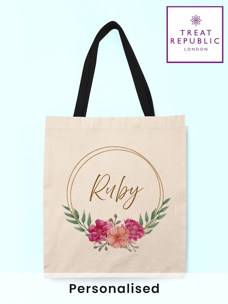 Treat Republic Personalised Floral Print Wreath Tote Bag (F88821) | £24