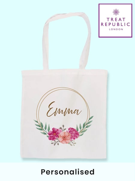 Treat Republic Personalised Floral Wreath Tote White Bag (F88825) | £19