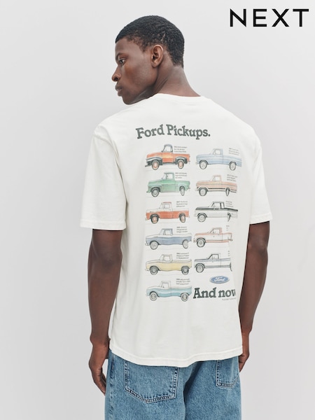 Ecru White Ford Bronco Licence Graphic 100% Cotton T-Shirt (F88886) | £25