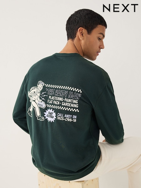 Green Relaxed Fit Long Sleeve Graphic T-Shirt (F88918) | £22