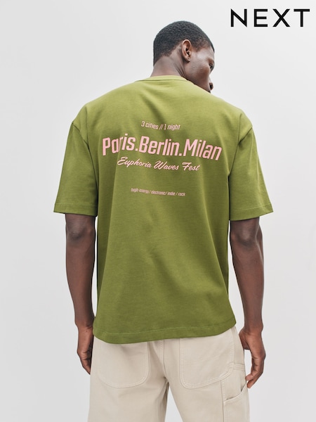 Green/Pink Relaxed Fit Graphic Print Heavy Weight T-Shirt (F88921) | £18