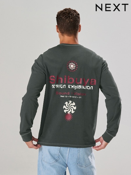 Black Relaxed Fit Long Sleeve Graphic T-Shirt (F88922) | £22