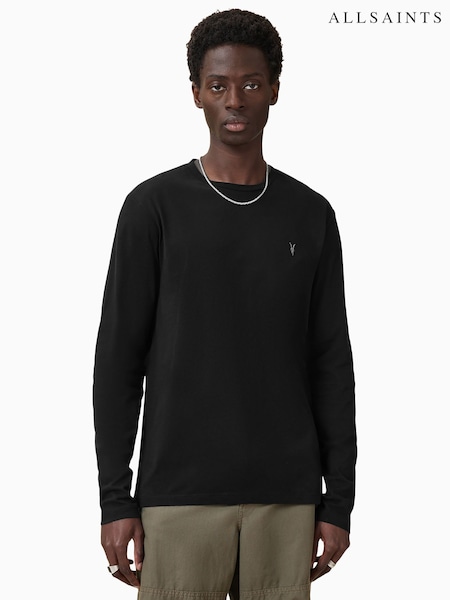 AllSaints Black Brace Long Sleeve Crew Neck Cotton T-Shirt (F88939) | £55