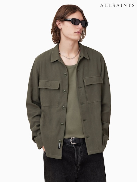 AllSaints Green 100% Organic Cotton Viscar Shirt (F88943) | £109