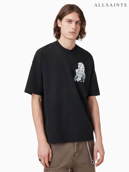AllSaints Black 100% Organic Cotton Dealt Crew T-Shirt (F88953) | £59