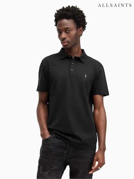 AllSaints Black 100% Organic Cotton Reid Polo Shirt (F88969) | £69