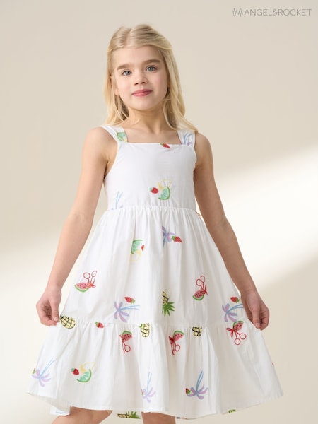 Angel & Rocket White Emmie Embroidered Fruit 100% Cotton Dress (F89013) | £42 - £46