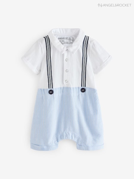 Angel & Rocket Blue Will Mr Smart 100% Cotton Jersey Romper (F89031) | £24